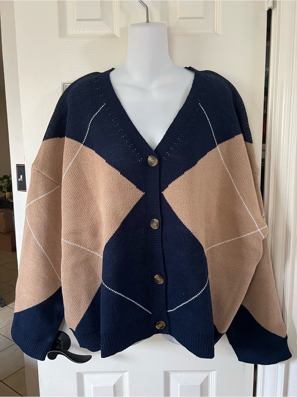 NWT Baevely  Argyle Button-Front Women's Cardigan Sweater 2XL